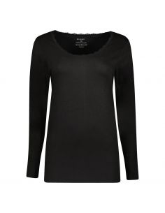 Gino Santi Dames Thermal Shirt Lace lange mouw zwart