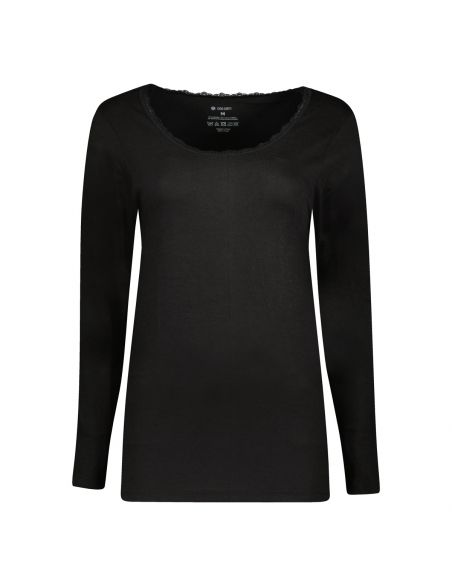Gino Santi Dames Thermal Shirt Lace lange mouw zwart