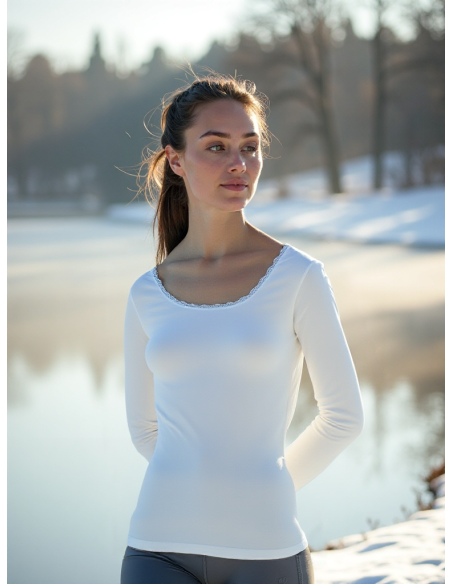 Gino Santi Dames Thermal Shirt Lace lange mouw wit