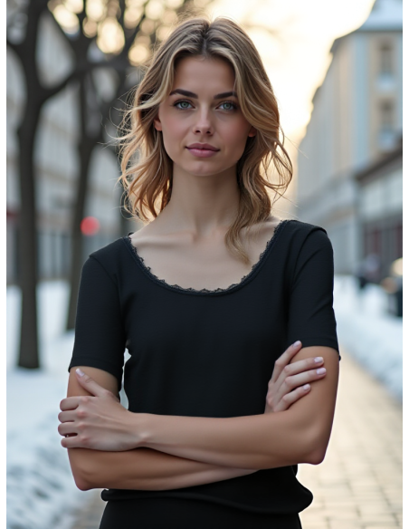 Gino Santi Dames Thermal Shirt Lace zwart