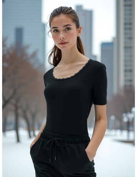Gino Santi Dames Thermal Shirt Lace zwart