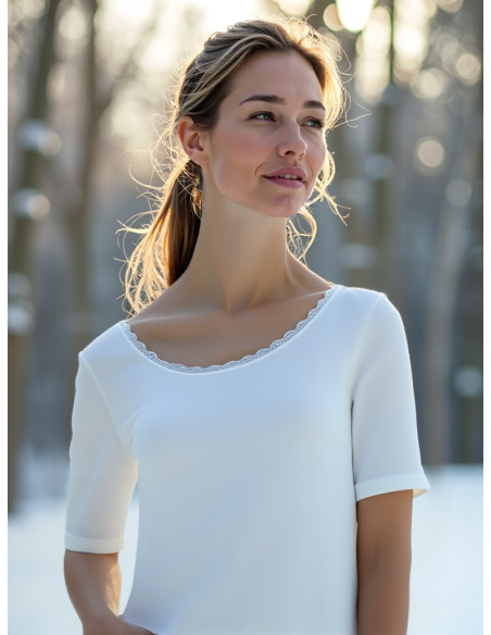 Gino Santi Dames Thermal Shirt Lace wit